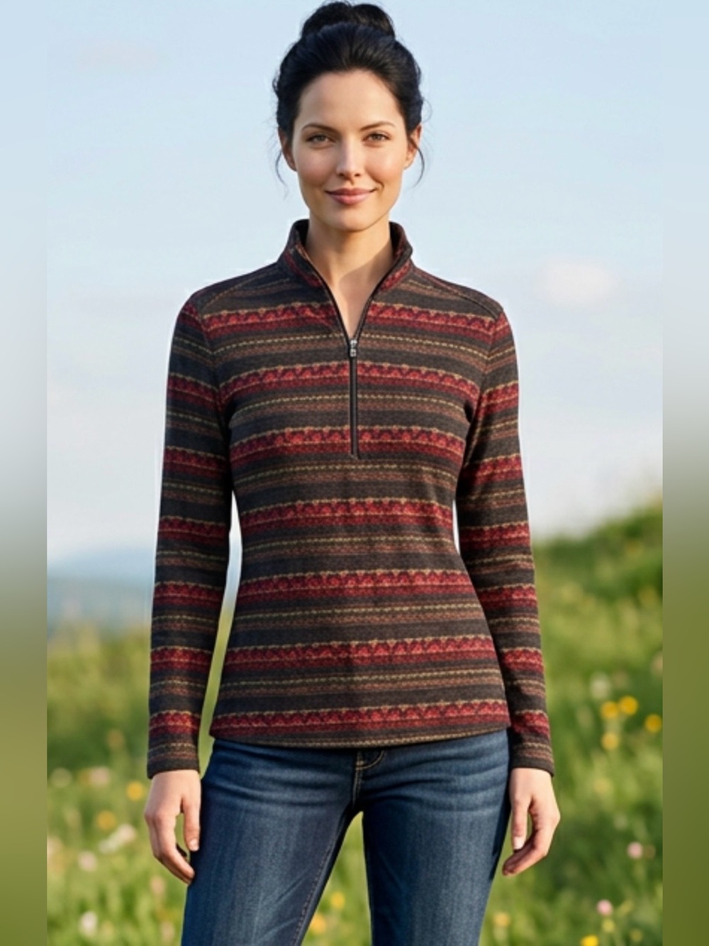 Woolrich Woolen Mills Women’s Aztec Print Striped Quarter-Zip Cotton Pullover
